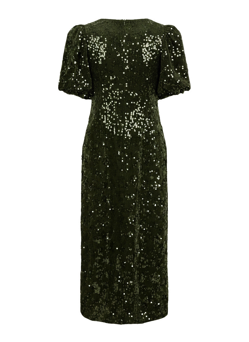 YASSOFIE SEQUIN MIDI DRESS - CHIVE