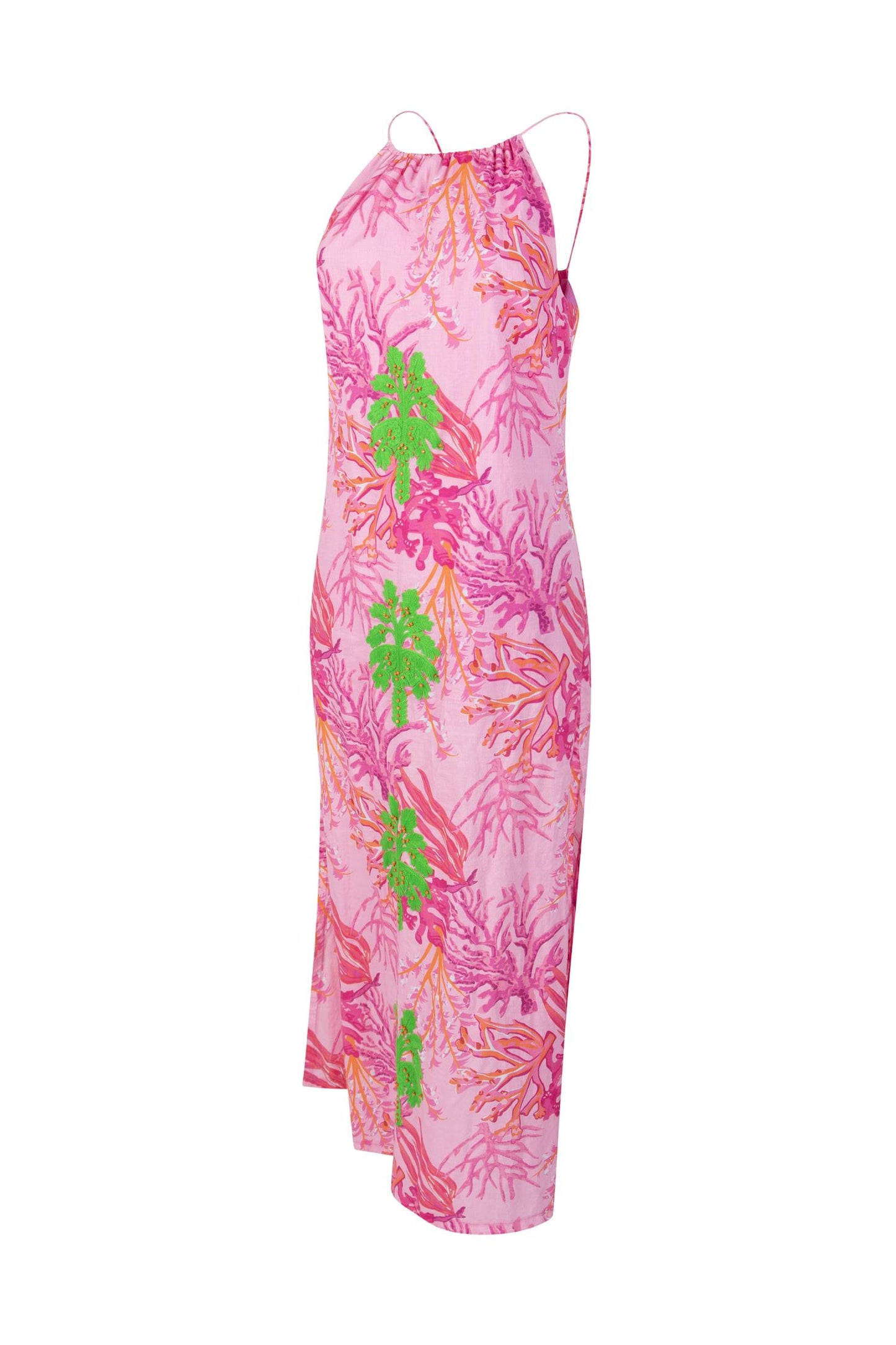 Dress - Pink Coral / Green Embroidery