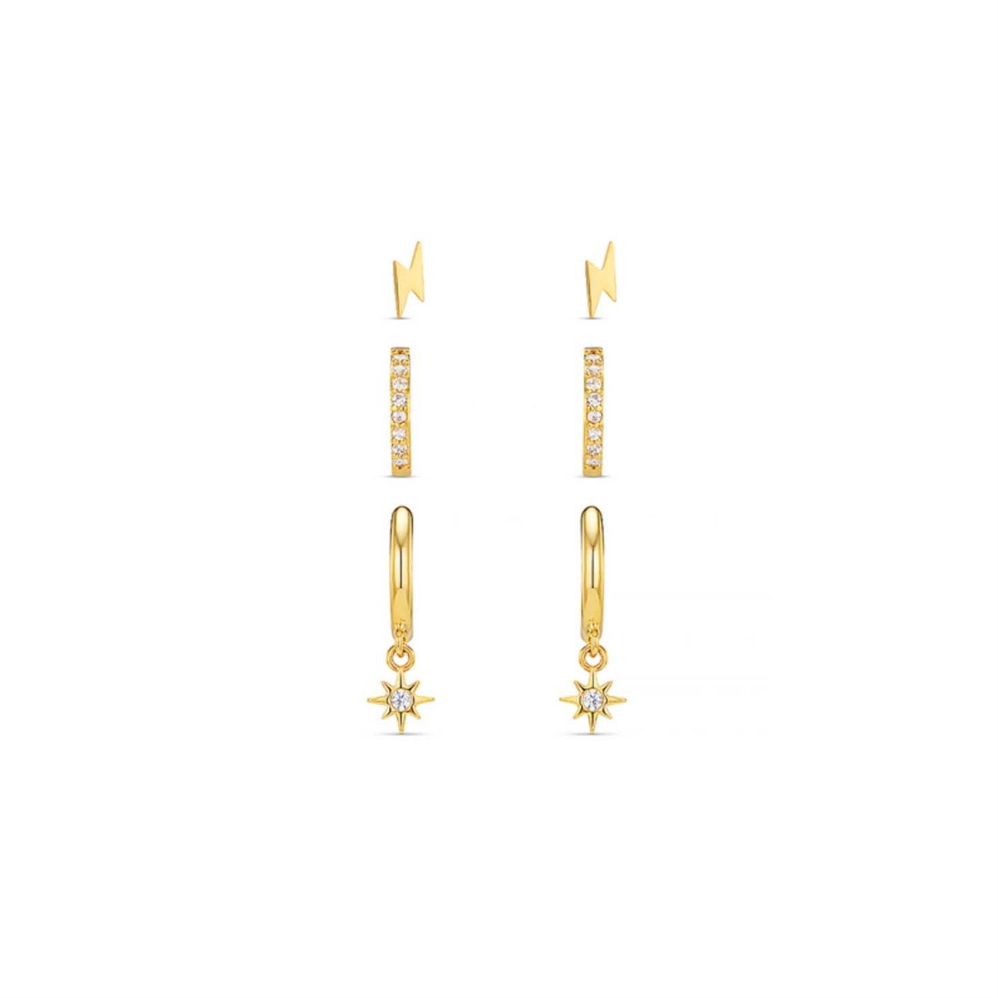 Pave Lightning & Starburst Micro Hoop Earring 3 Pack