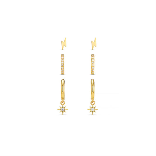 Pave Lightning & Starburst Micro Hoop Earring 3 Pack