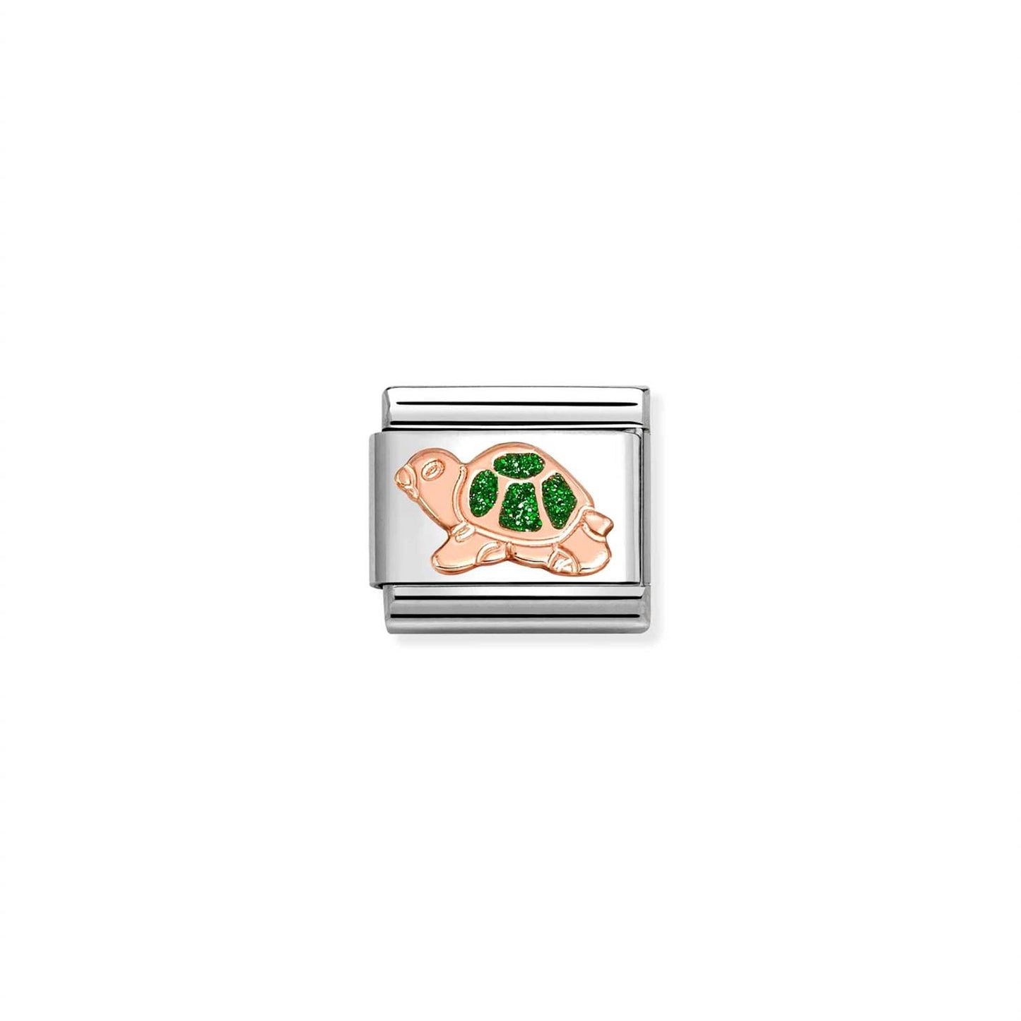 LINK, TURTLE IN ROSEGOLD WITH GREEN GLITTER