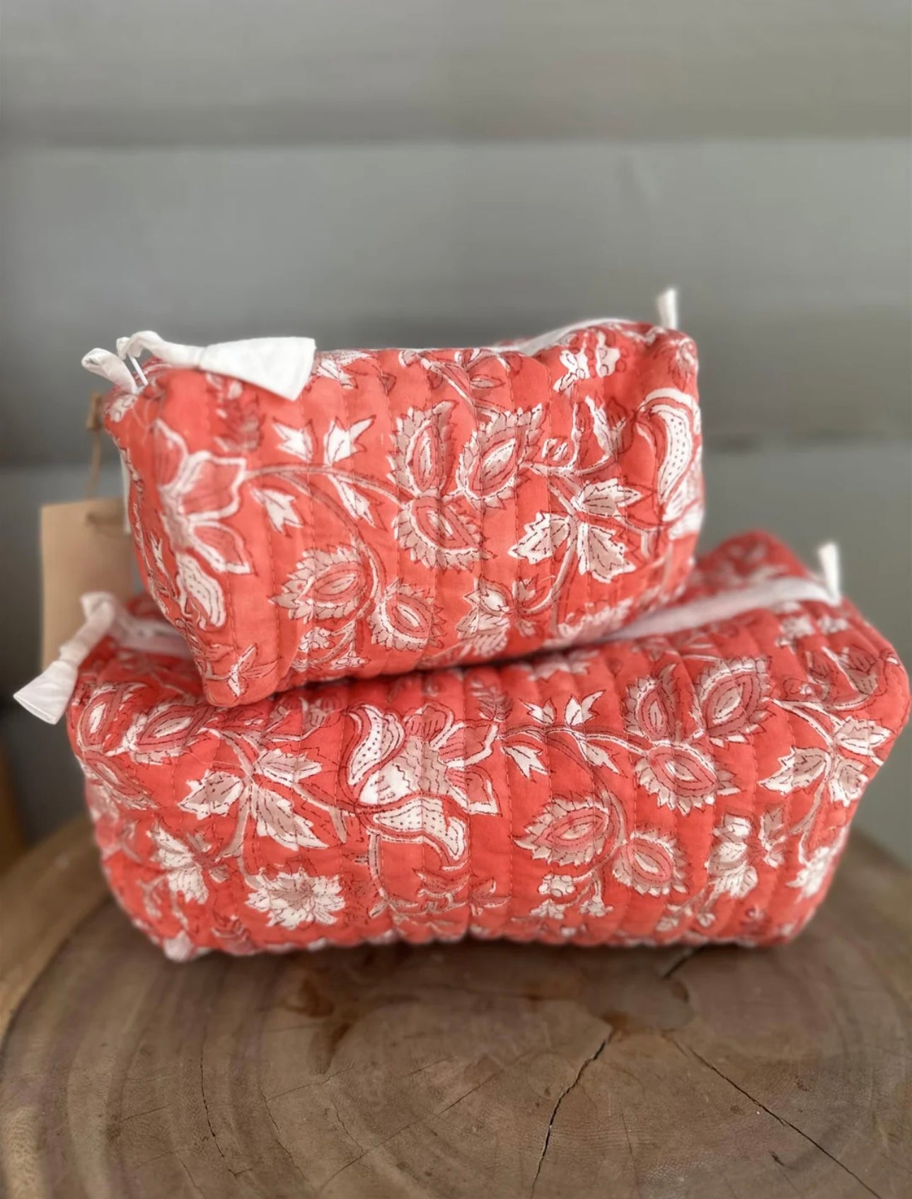 Toalettmappe Blokktrykket - Strawberry Red