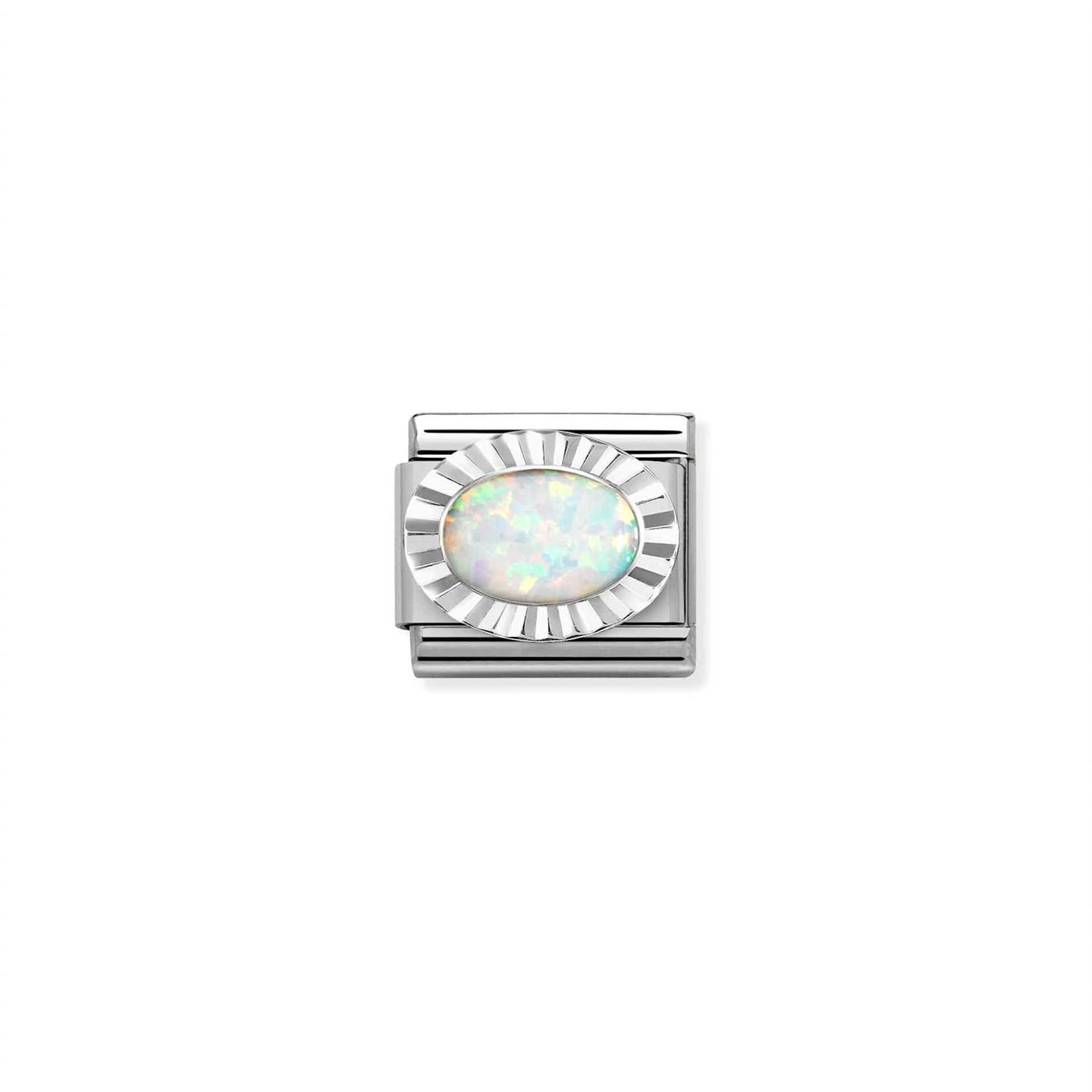 LINK, OVAL WHITE OPAL AND SILVER