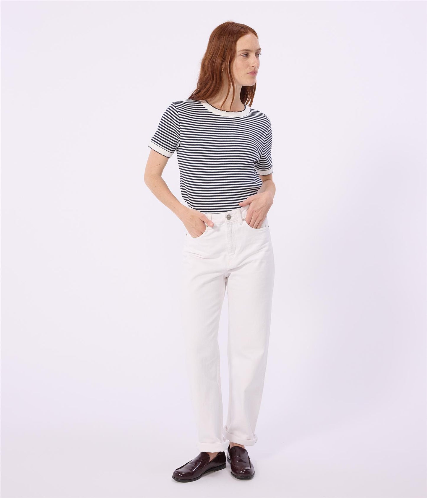 Tee-Shirt Ribbed Stripe - White / Navy