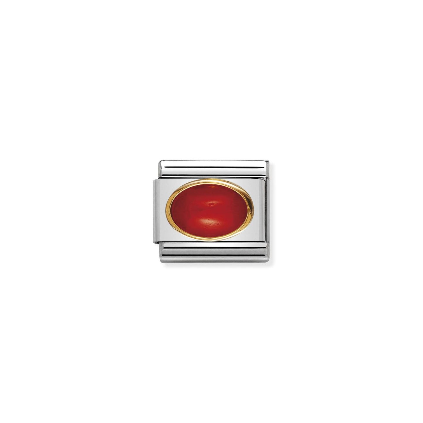 LINK, OVAL RED CORAL STONE