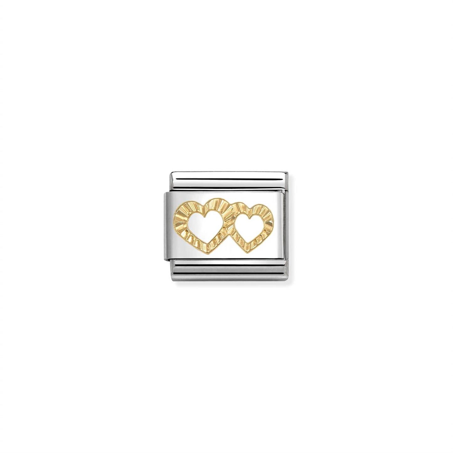 LINK, DOUBLE HEART ETCHED PROFILE IN GOLD