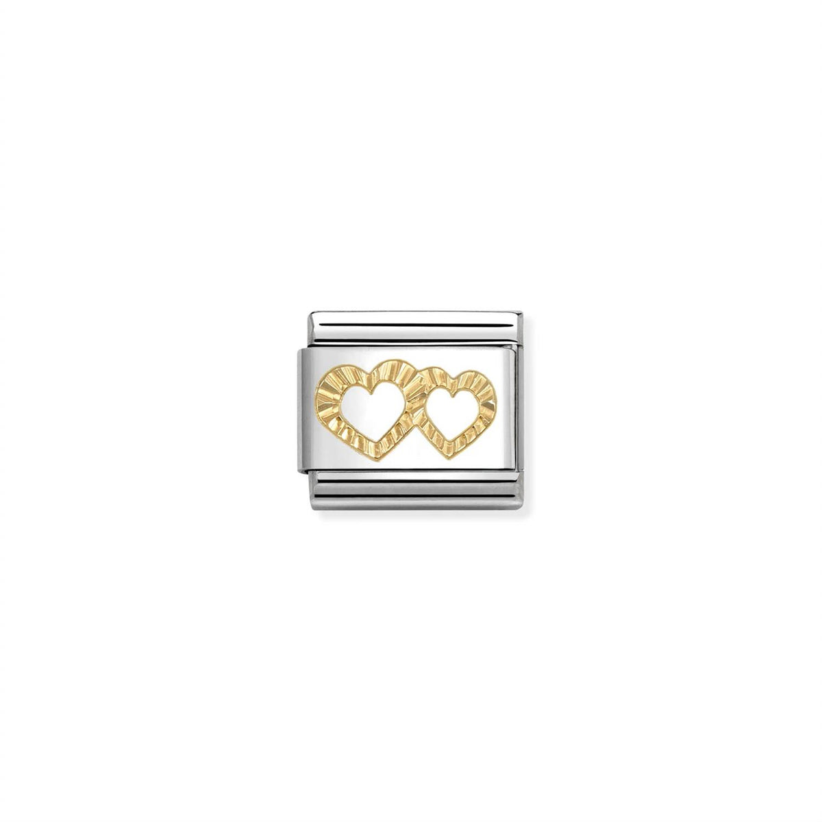 LINK, DOUBLE HEART ETCHED PROFILE IN GOLD