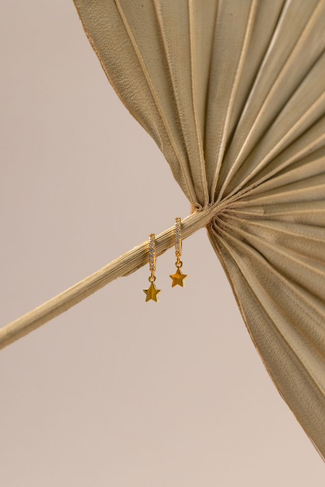 Pavé Mini Micro Star Drop Gold Hoops