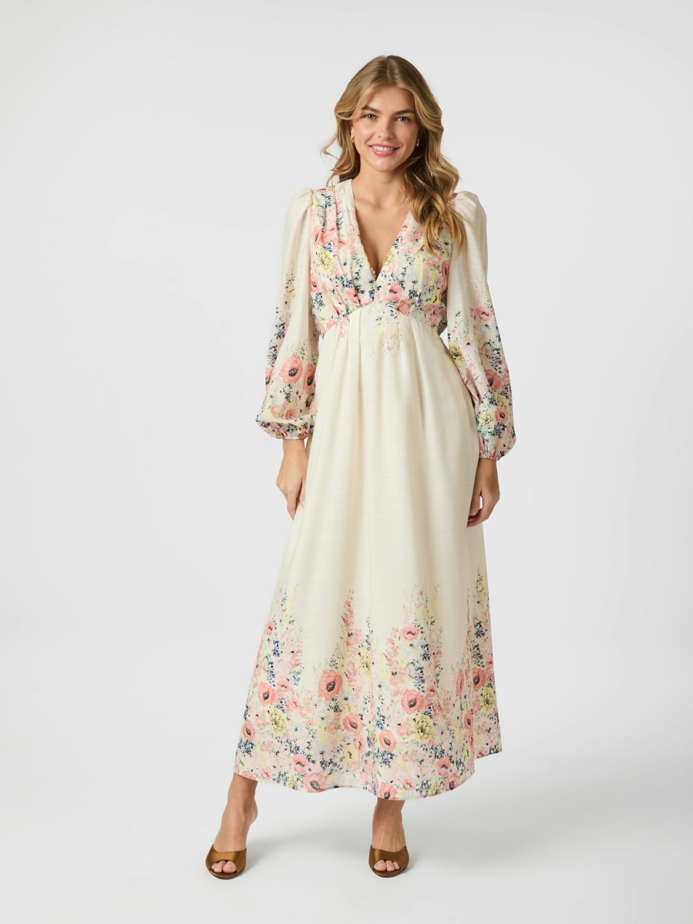 Silfi Flower Print Dress - Creme