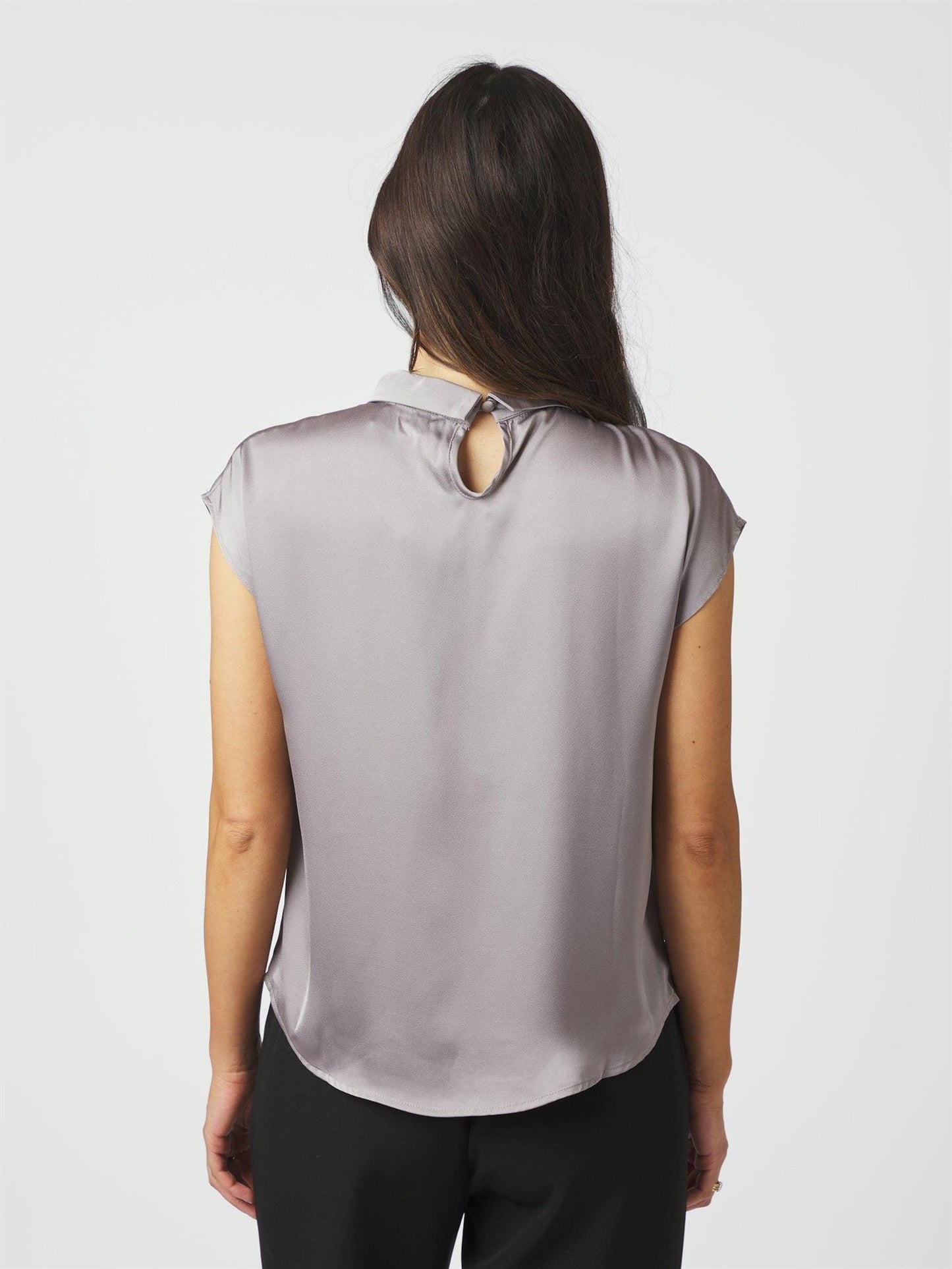 Fleur Drapy Satin Blouse - Grey