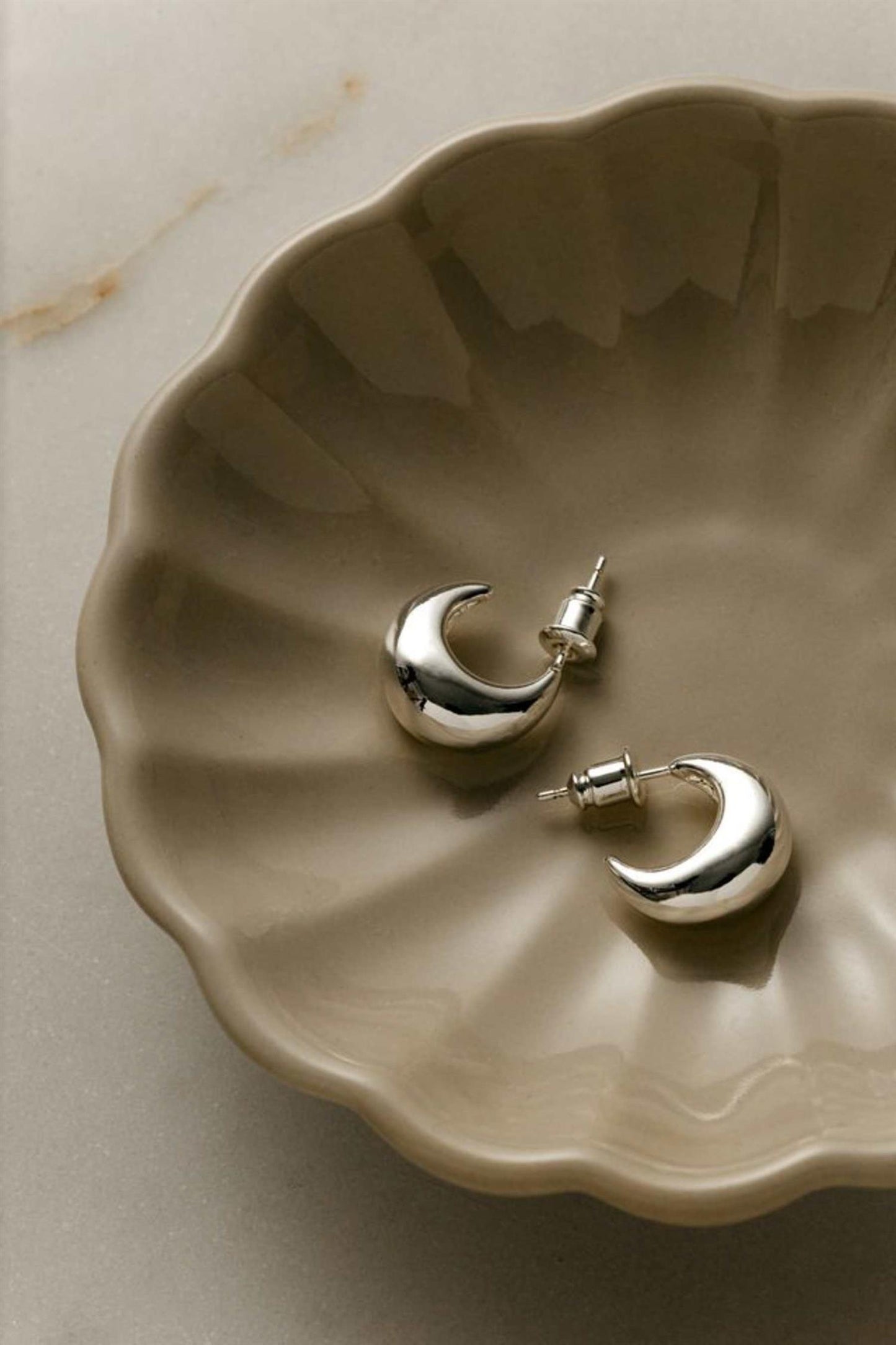 Tapered Domed Hoop Earrings - Silver