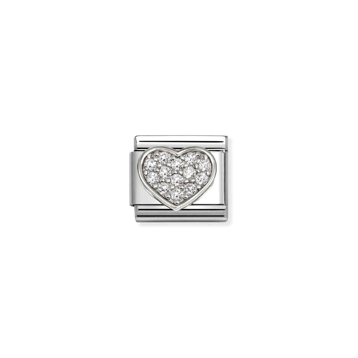 LINK, SILVER HEART WITH WHITE CUBIC ZIRCONIA