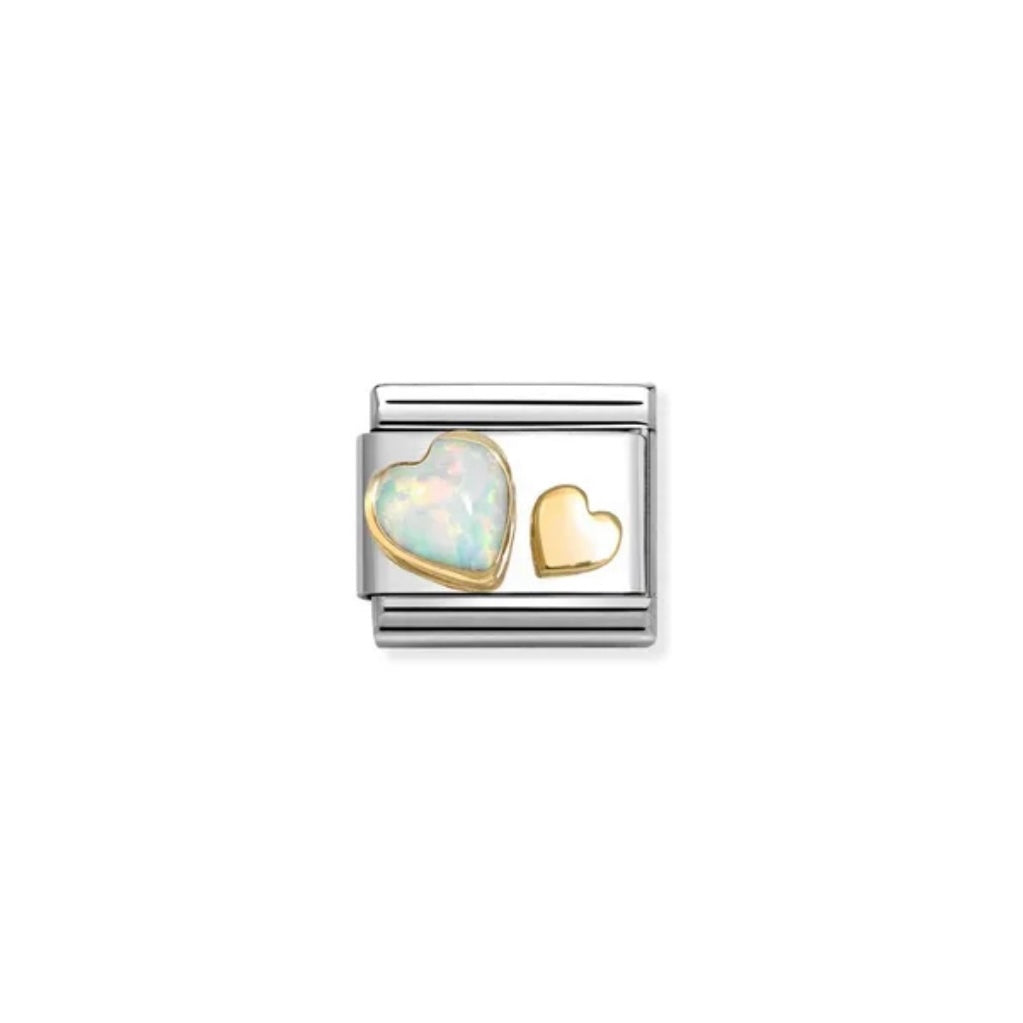 LINK, WHITE OPAL AND GOLD HEART IN GOLD