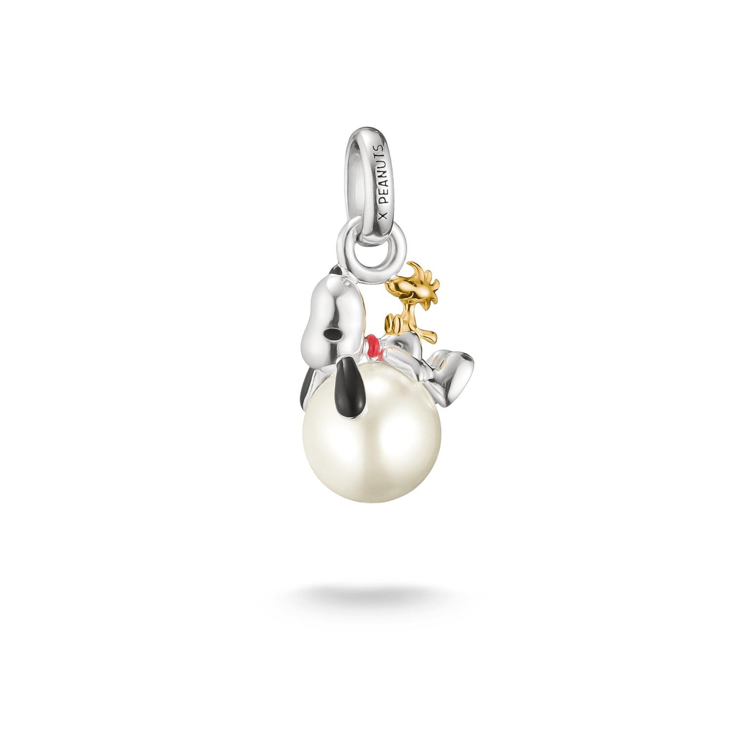 18k Gold Plated Charm Pendant with Pearl Snoopy Woodstock PEANUTS Connect