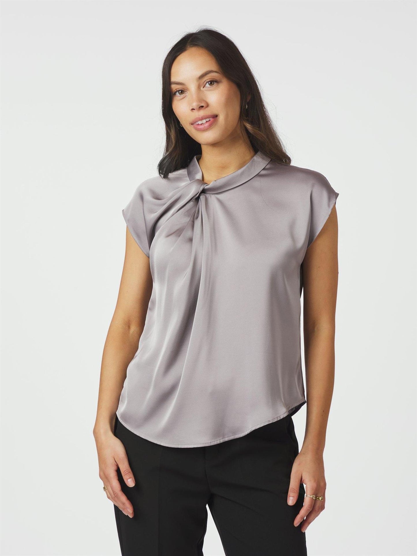 Fleur Drapy Satin Blouse - Grey