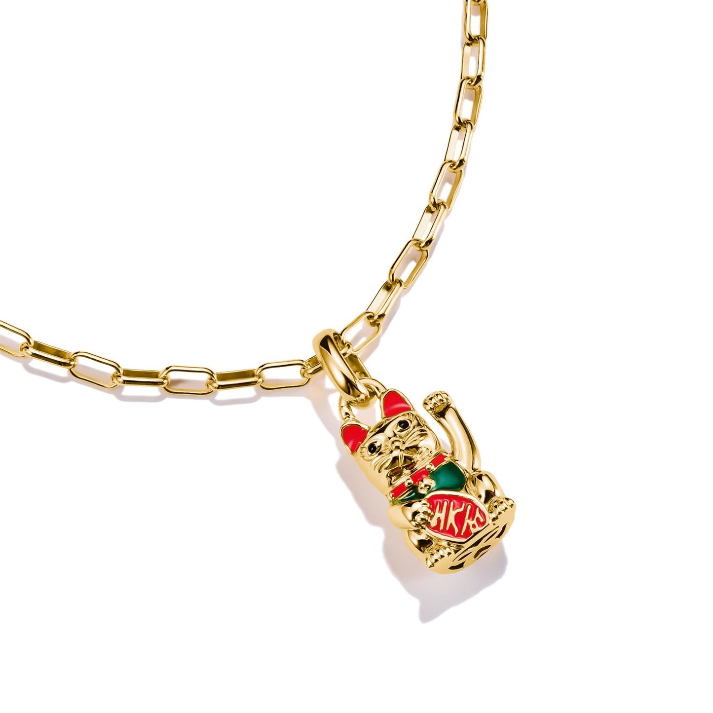 Charm Pendant Colourful Waving Cat Connect Gold-plated