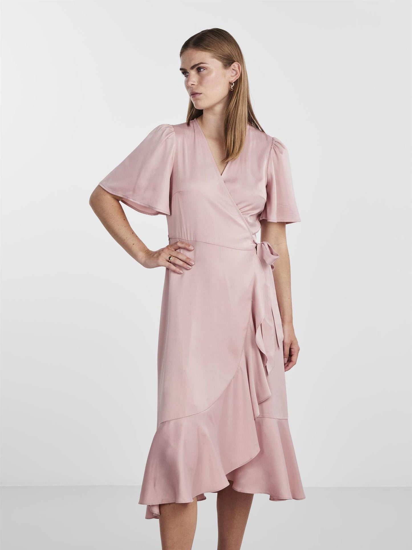 YASTHEA 2/4 MIDI WRAP DRESS - PALE MAUVE