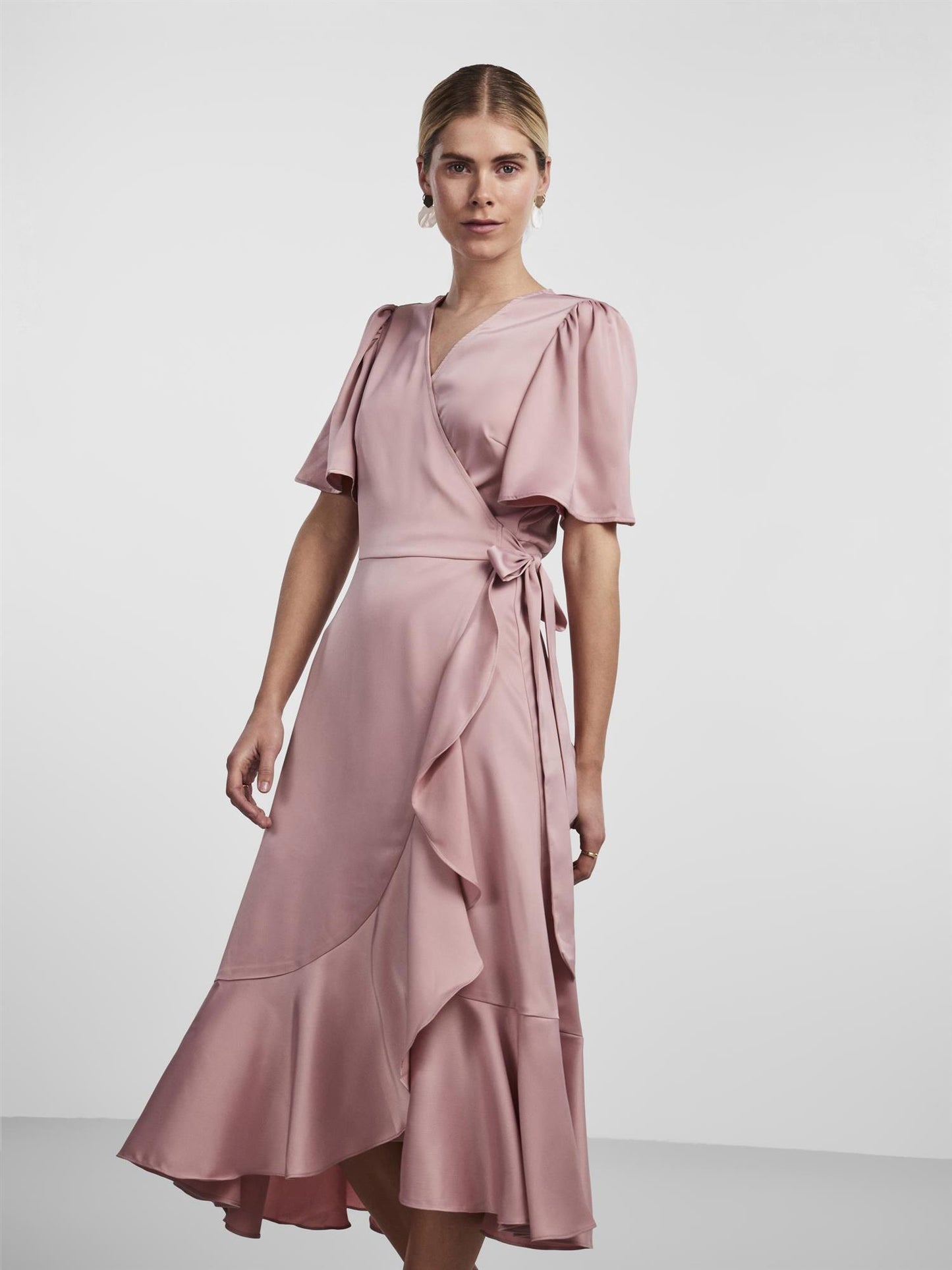 YASTHEA 2/4 MIDI WRAP DRESS - PALE MAUVE