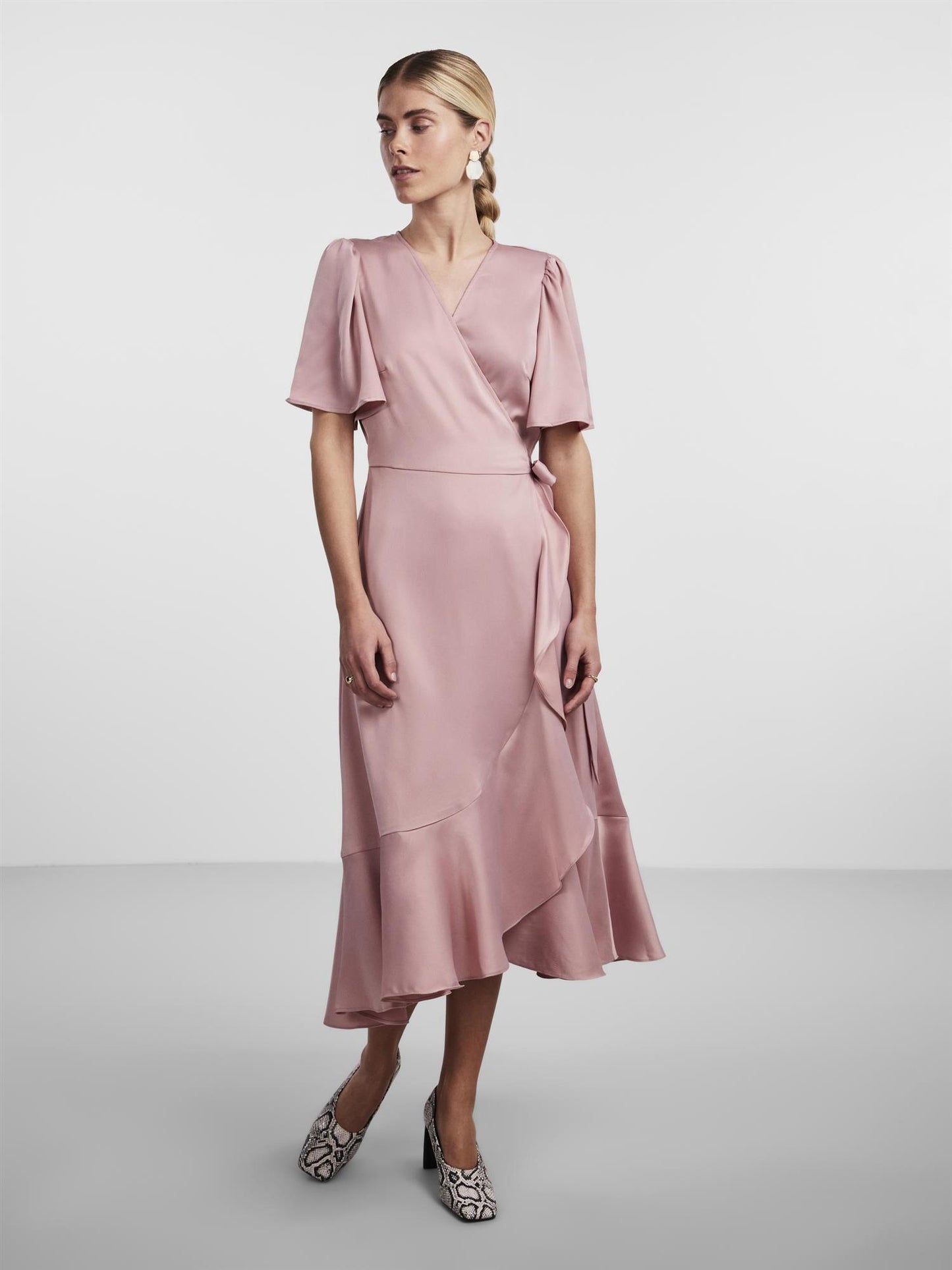 YASTHEA 2/4 MIDI WRAP DRESS - PALE MAUVE