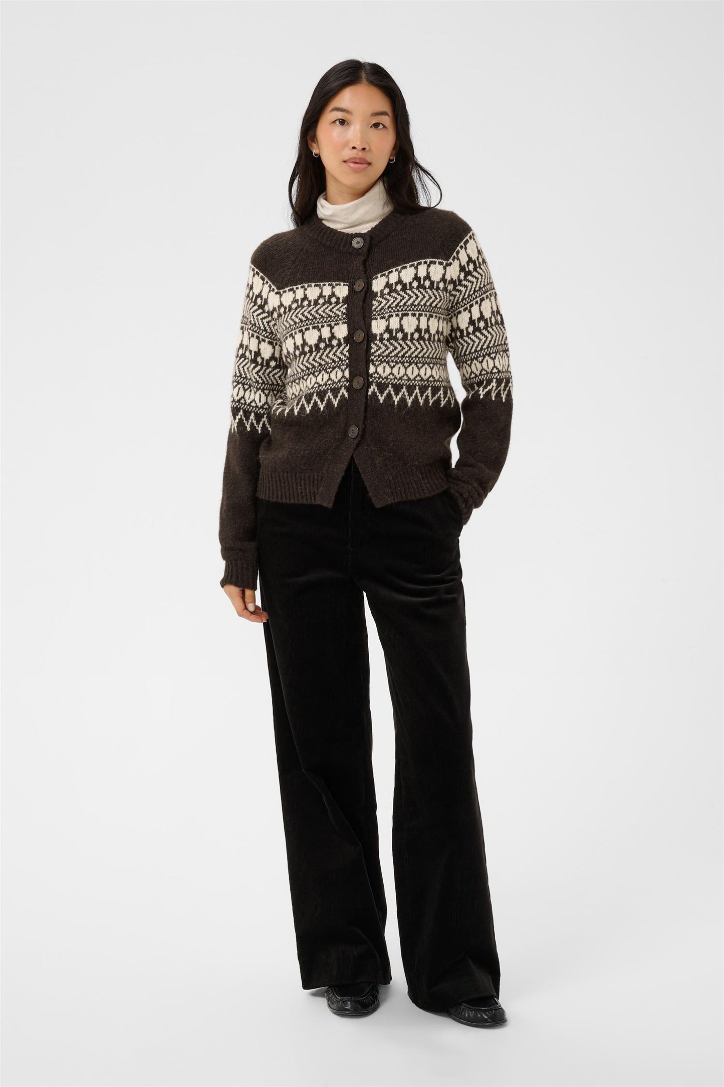 CharmainePW Cardigan - Mole/Whitecap Jaquard