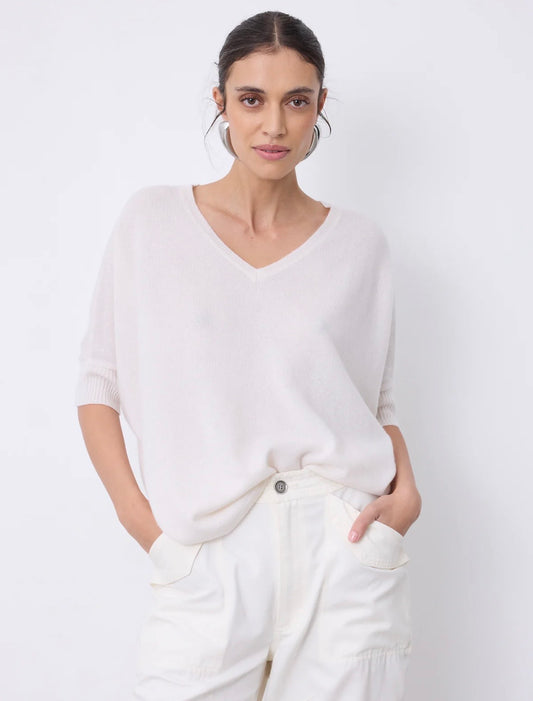 Aimee Cashmere V-Neck - Ecru