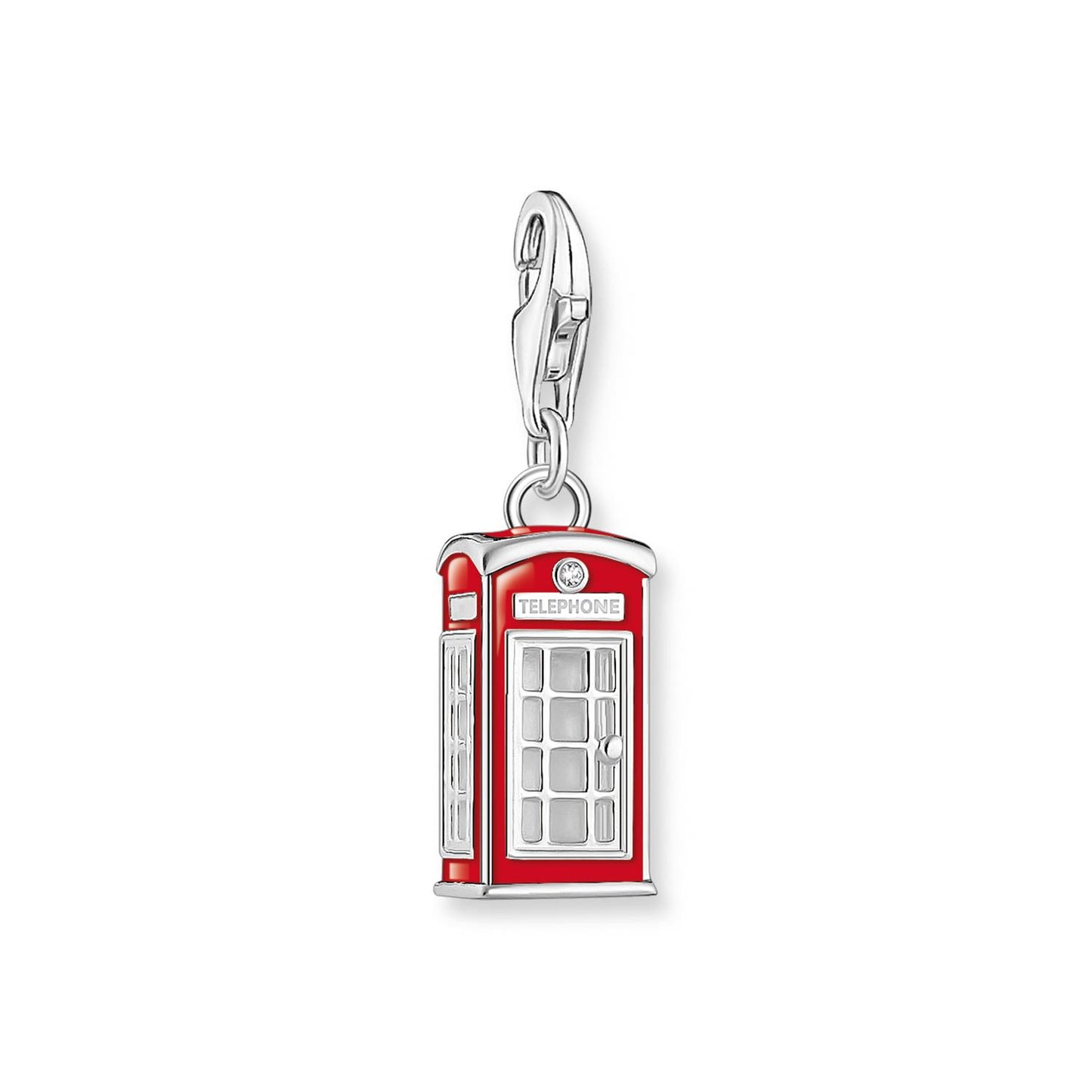 Silver Charm Pendant LONDON Telephone Box With Red Cold Enamel