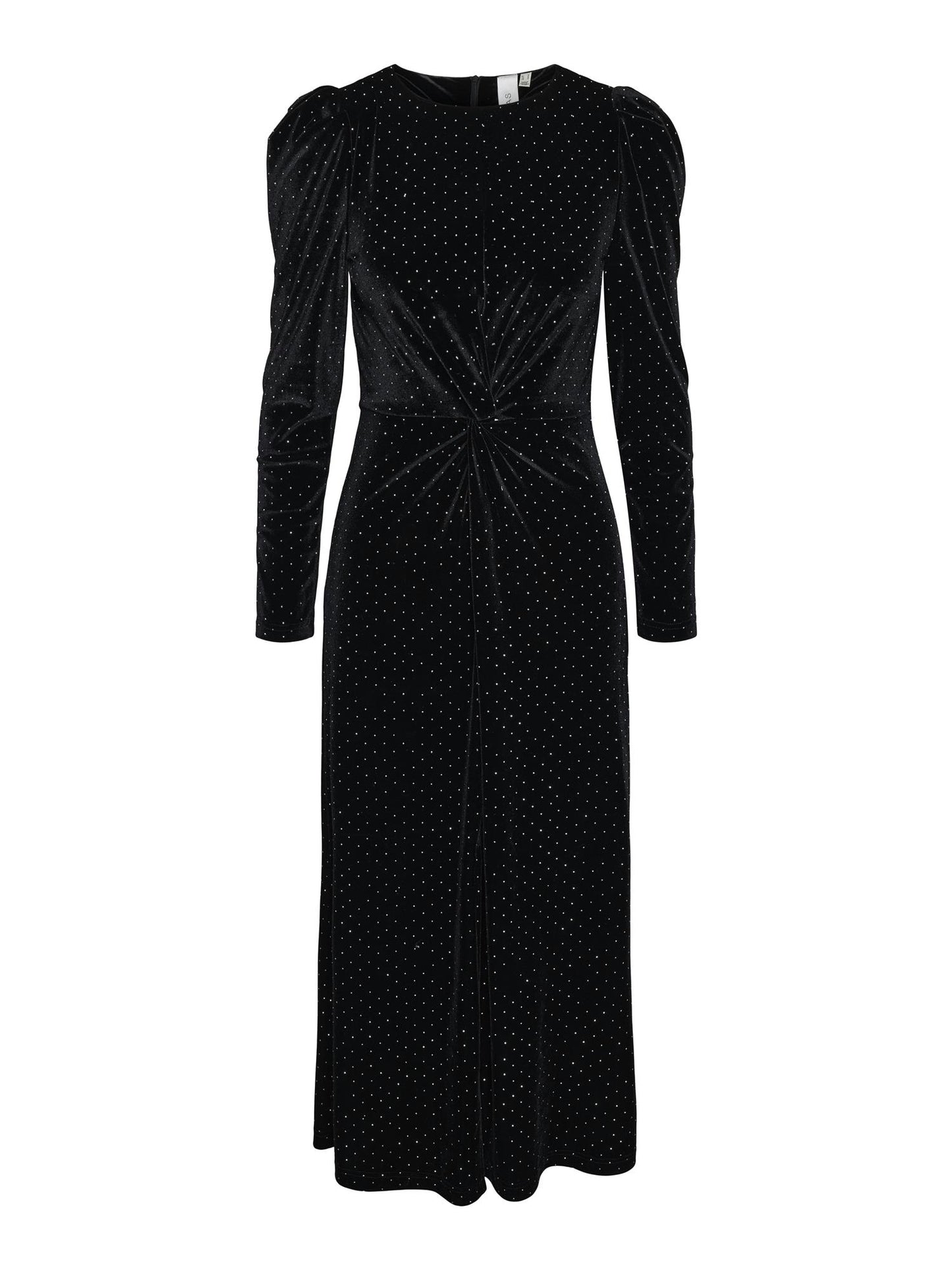 YASHELLA LS VELOUR MIDI DRESS - BLACK