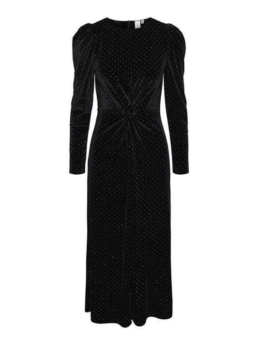 YASHELLA LS VELOUR MIDI DRESS - BLACK