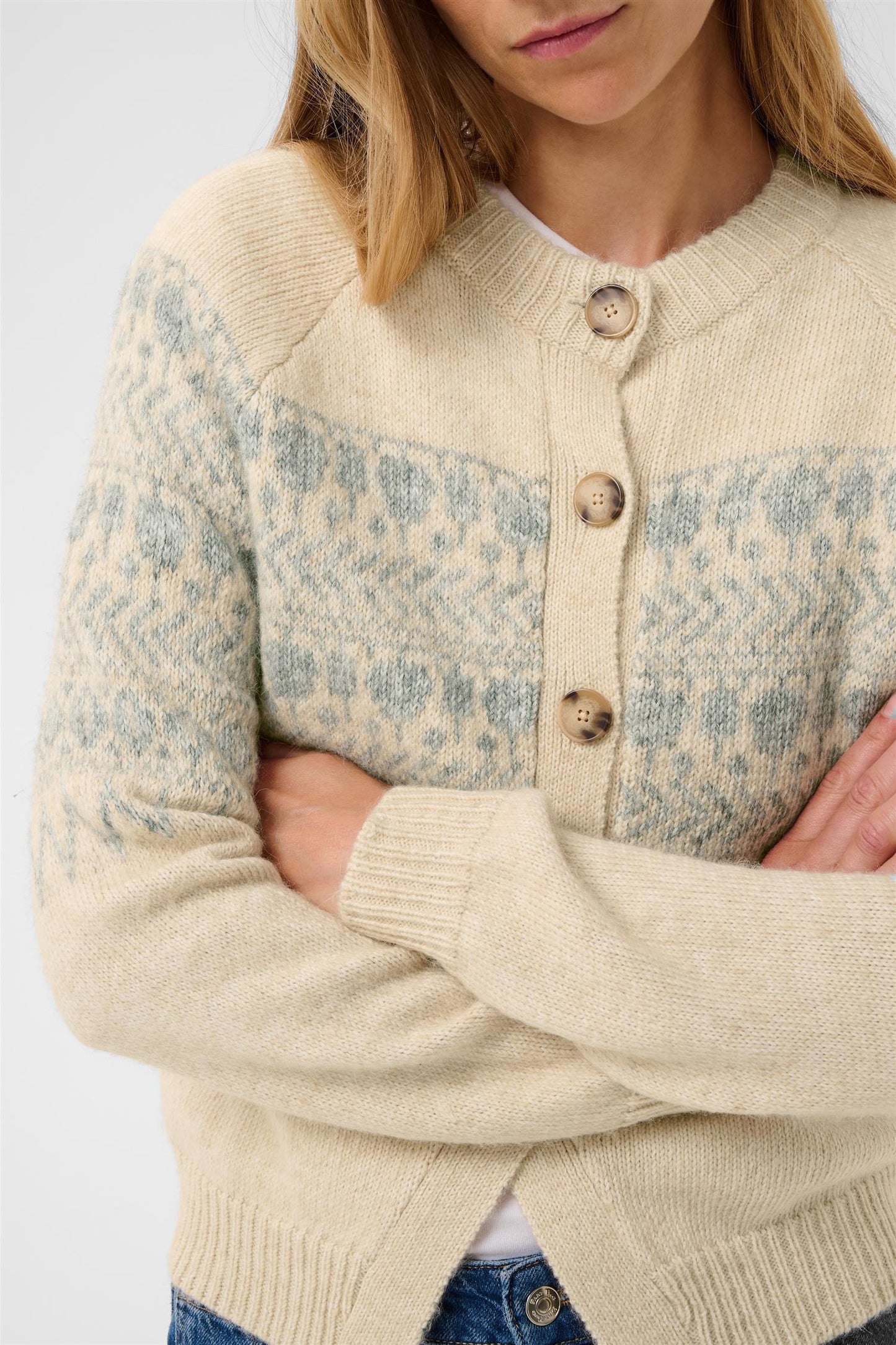 CharmainePW Cardigan - Whitecap/Grey Jaquard