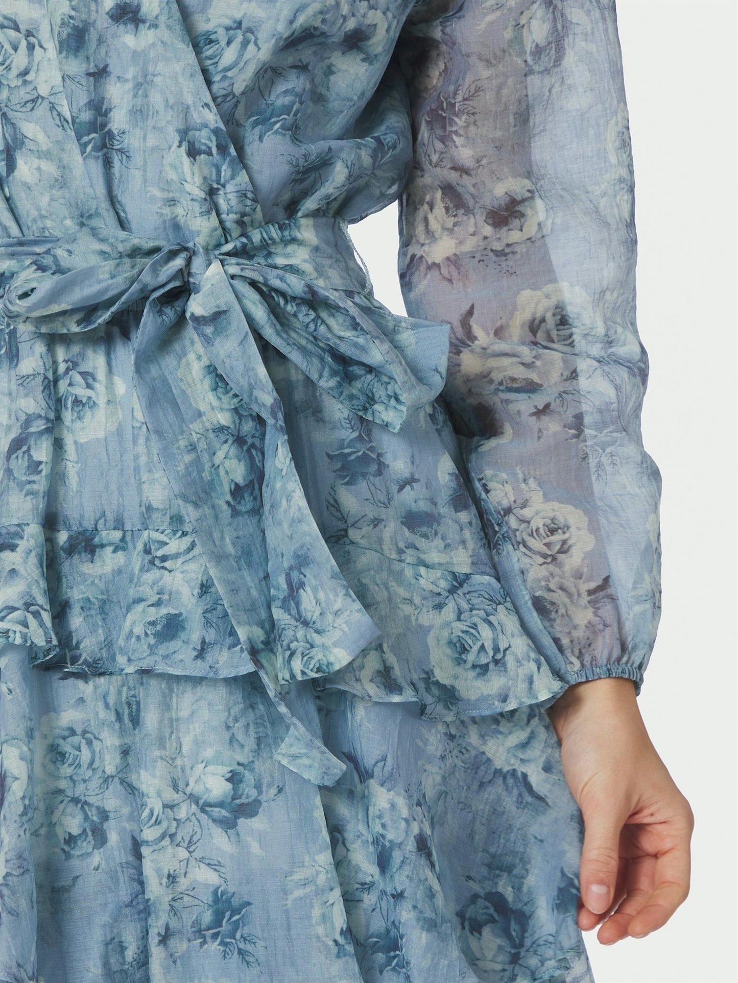 Denila Crepe Print Dress - Dusty Blue