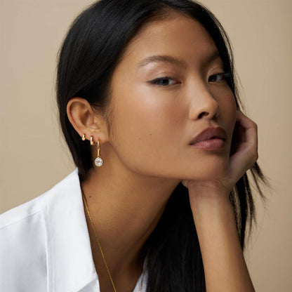 Crystal drop mid-size hoop earrings