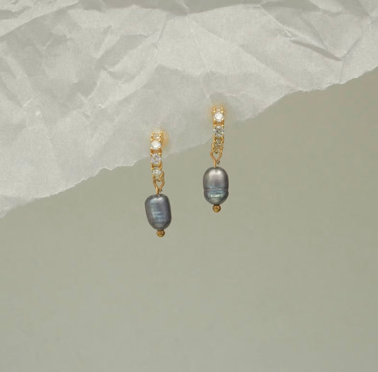 Shaded Noir Pearl Hoops