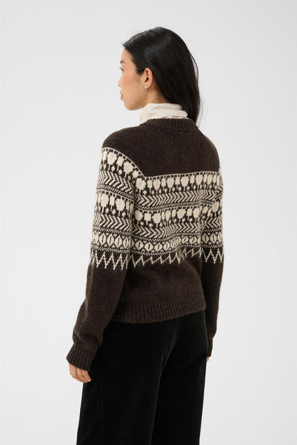 CharmainePW Cardigan - Mole/Whitecap Jaquard