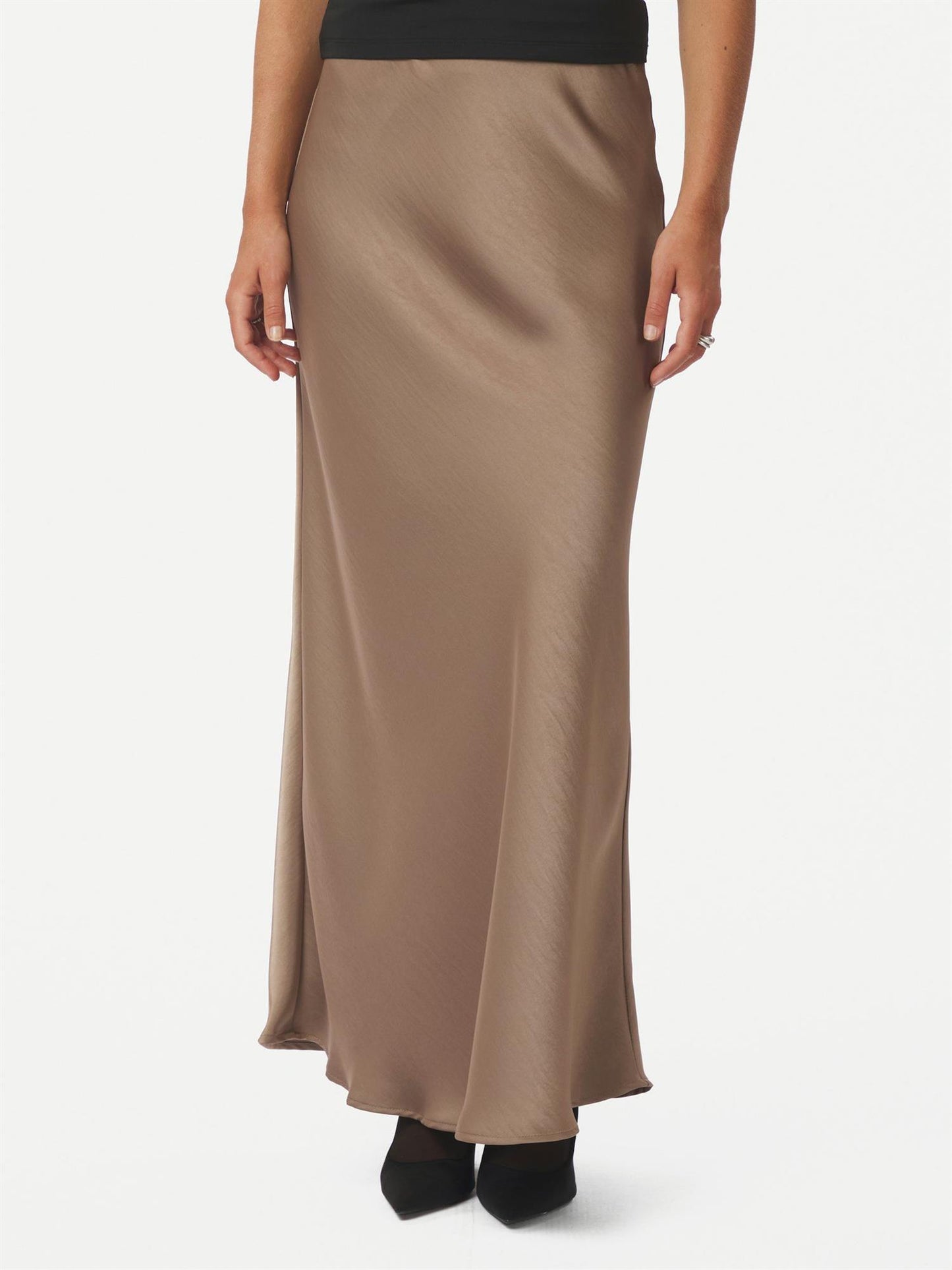 Vicky Heavy Sateen Skirt - Dark Taupe
