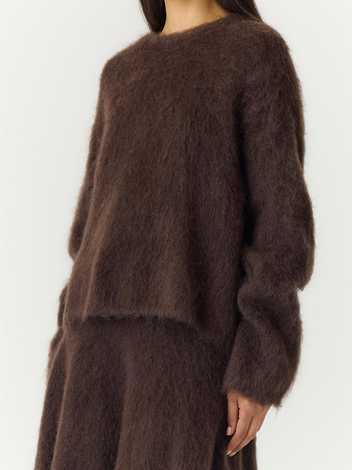 YASTILDE LS MOHAIR BLEND KNIT PULLOVER - MOLE
