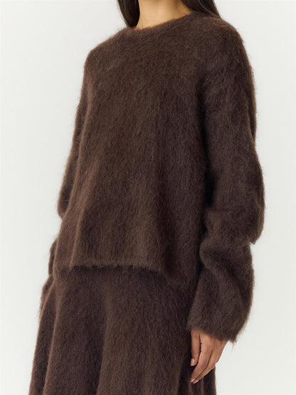 YASTILDE LS MOHAIR BLEND KNIT PULLOVER - MOLE