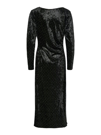 YASTILLIA LS VELVET LONG DRESS - BLACK