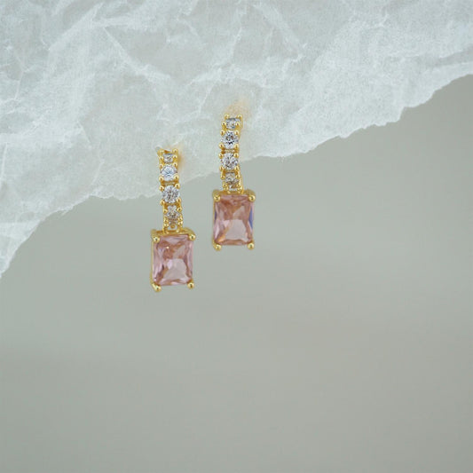 Pink Emerald Cut Sparkle Hoop