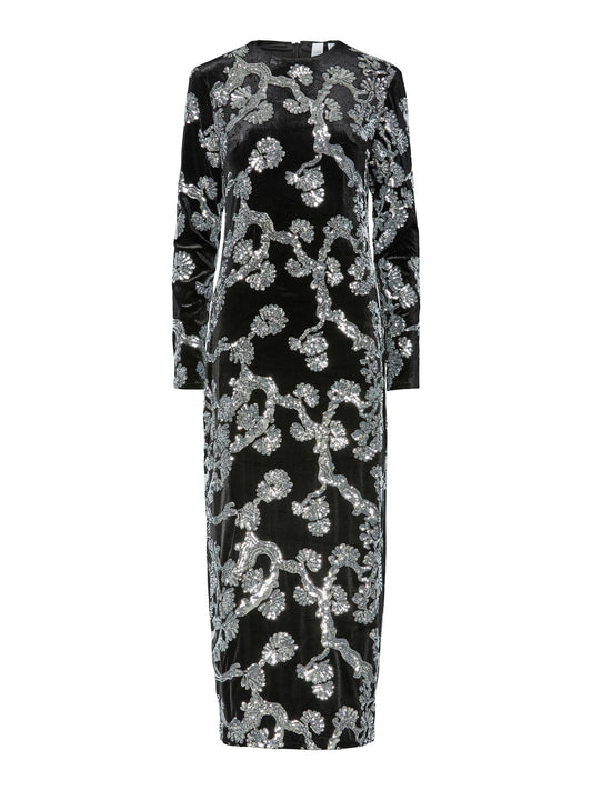YASFLORANA LS LONG DRESS - BLACK/SILVER
