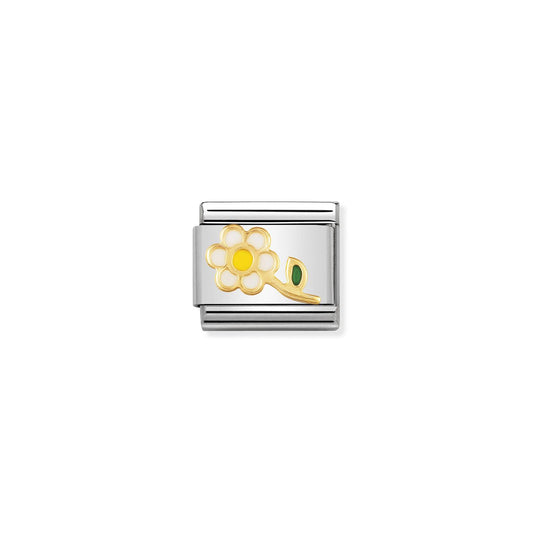 LINK, WHITE AND YELLOW FLOWER IN ENAMEL