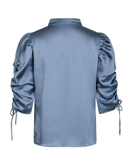 Alvira Drapy Satin Blouse - Dusty blue