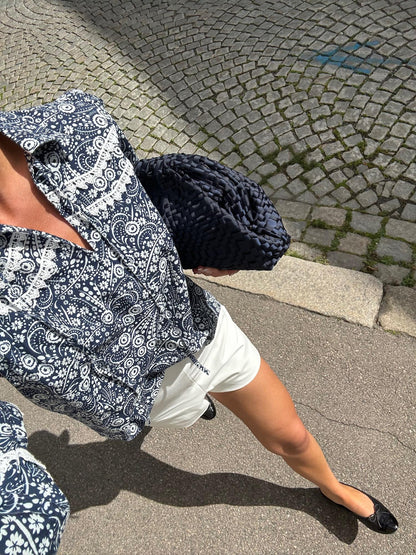 YASPERA LS BLOUSE - NAVY BLAZER/PERA PRINT