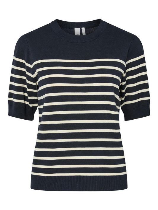 YASLENA SS KNIT TOP NOOS - NAVY BLAZER / BIRCH