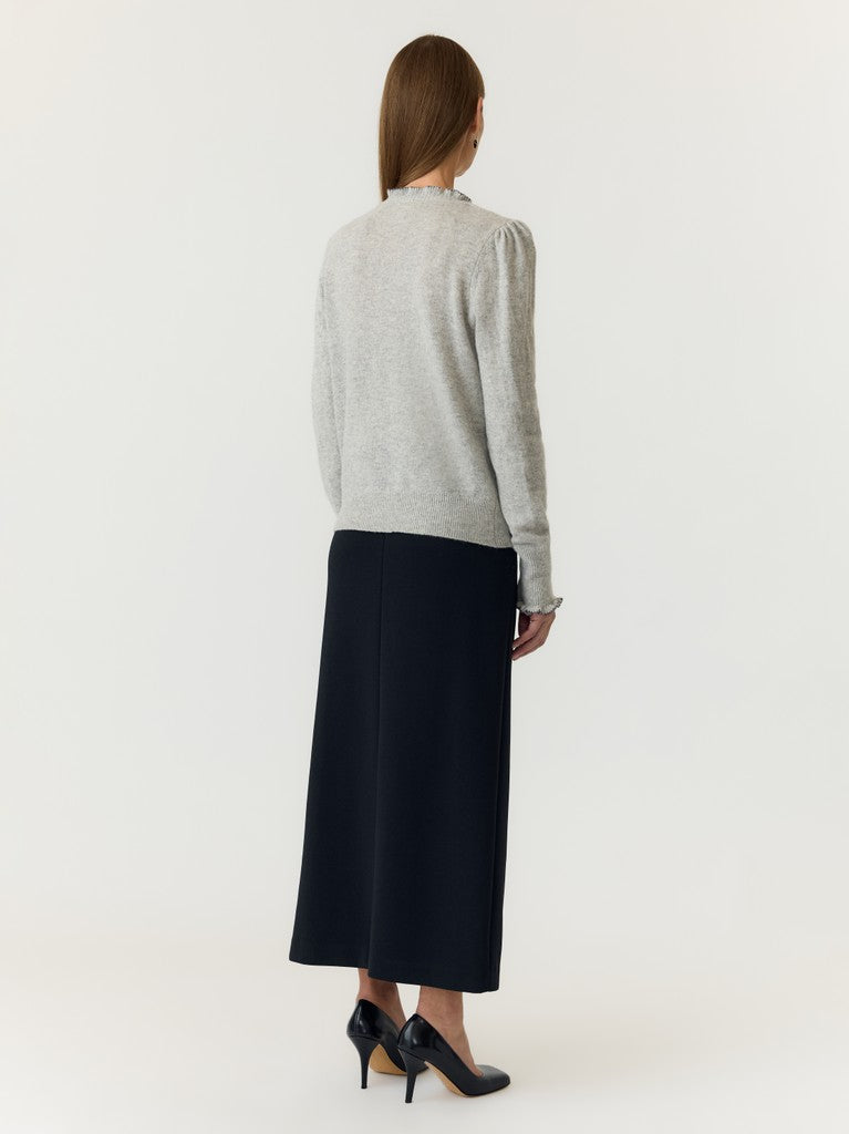 YASERONIA LS WOOL KNIT CARDIGAN S. - LIGHT GREY MELA/NAVY BLAZE