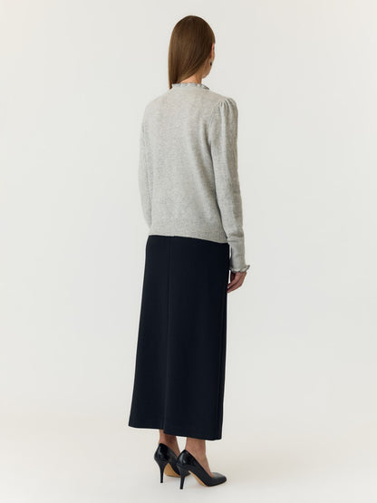 YASERONIA LS WOOL KNIT CARDIGAN S. - LIGHT GREY MELA/NAVY BLAZE
