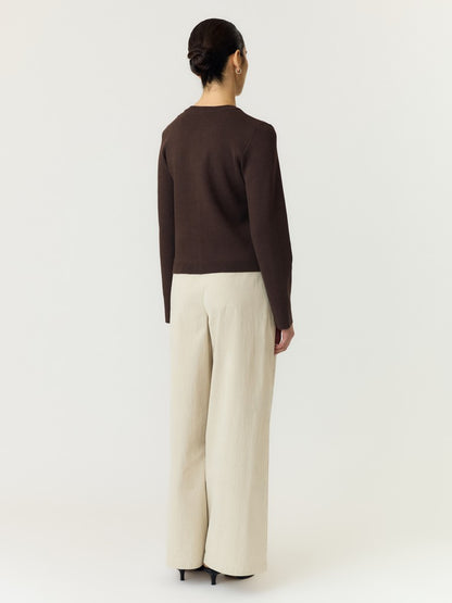 YASELENA SS KNIT CARDIGAN - COFFE BEAN/MELANGE