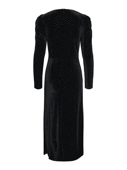 YASHELLA LS VELOUR MIDI DRESS - BLACK