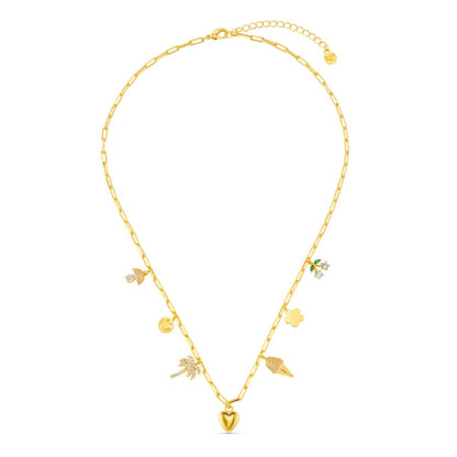 Mixed eclectic pave charm necklace