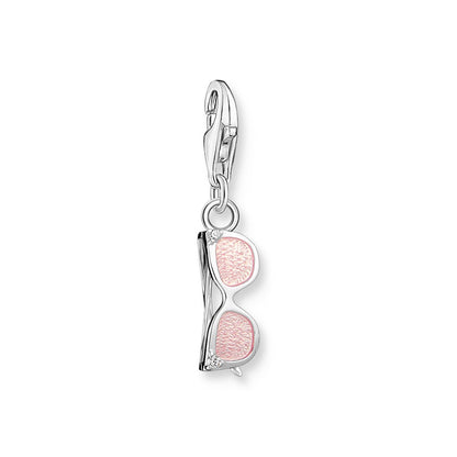 Charm Pendant Pink Sunglasses With White Stones Silver