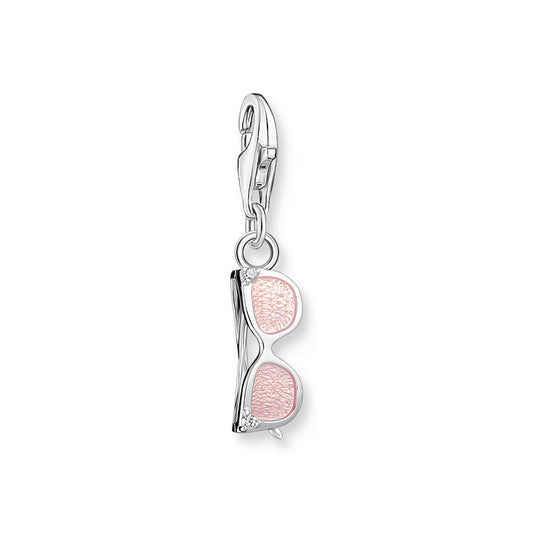 Charm Pendant Pink Sunglasses With White Stones Silver